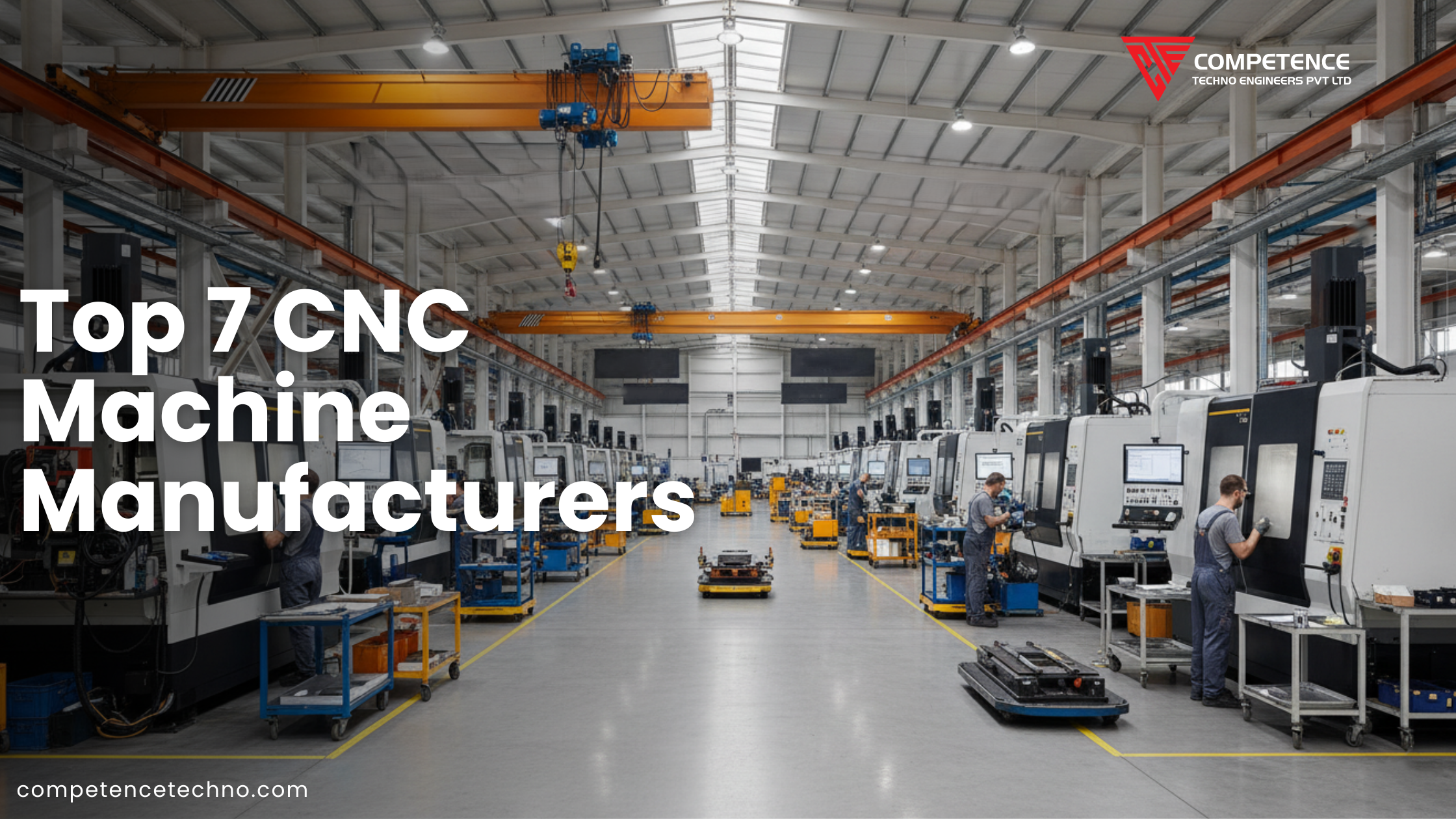 Red CNC plasma cutting machine branded 'CMT Competence Machine Tools' with cutting head above metal sheet on work surface in industrial setting