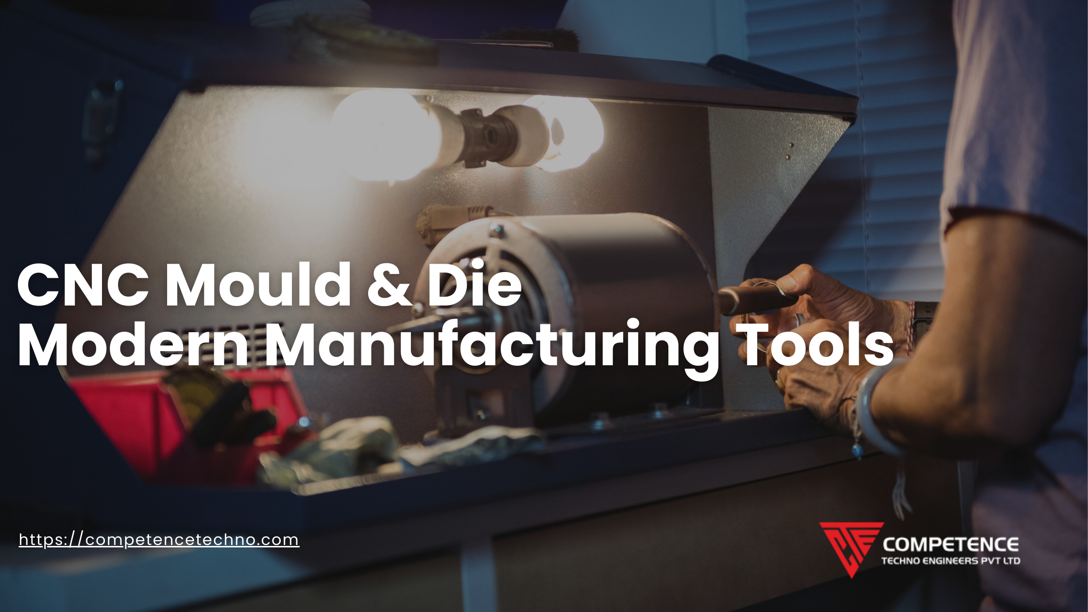 Red CNC plasma cutting machine branded 'CMT Competence Machine Tools' with cutting head above metal sheet on work surface in industrial setting